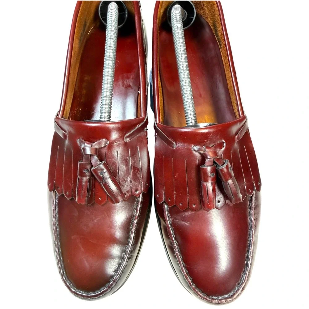 Vtg Towncraft Burgundy Kiltie Tassel Loafers Men's 11.5D Oxblood Leather Preppy